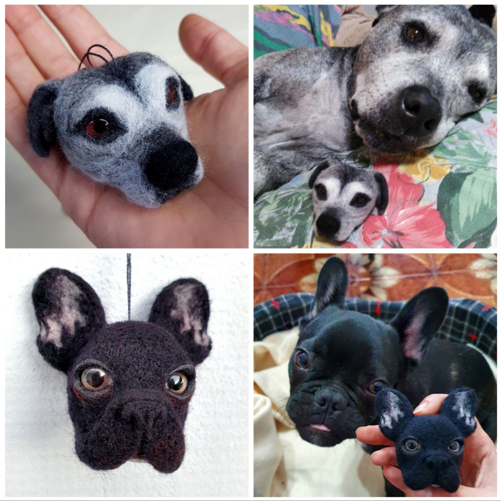 Custom 3D Needle Felted Pet Portrait Head Dog Replica Memorial Ornament